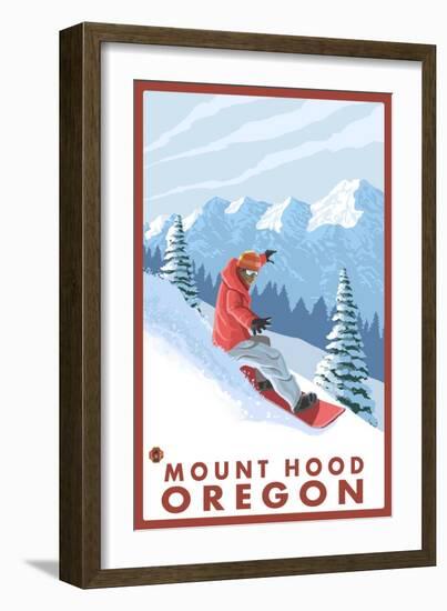 Snowboarder Scene, Mount Hood, Oregon-Lantern Press-Framed Art Print