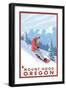 Snowboarder Scene, Mount Hood, Oregon-Lantern Press-Framed Art Print