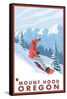 Snowboarder Scene, Mount Hood, Oregon-Lantern Press-Framed Stretched Canvas