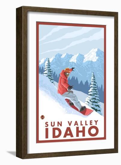 Snowboarder Scene, Sun Valley, Idaho-Lantern Press-Framed Art Print