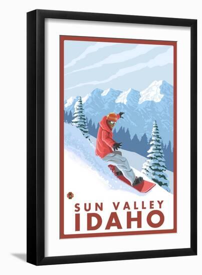 Snowboarder Scene, Sun Valley, Idaho-Lantern Press-Framed Art Print