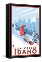 Snowboarder Scene, Sun Valley, Idaho-Lantern Press-Framed Stretched Canvas