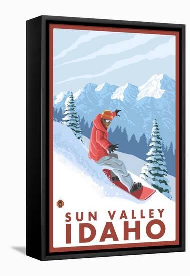 Snowboarder Scene, Sun Valley, Idaho-Lantern Press-Framed Stretched Canvas