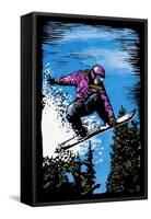 Snowboarder - Scratchboard-Lantern Press-Framed Stretched Canvas