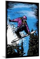Snowboarder - Scratchboard-Lantern Press-Mounted Art Print