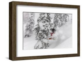 Snowboarding in powder at Whitefish Mountain, Montana, USA-Chuck Haney-Framed Photographic Print