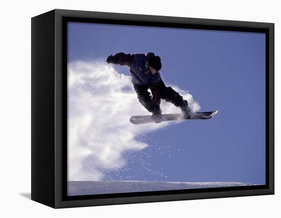 Snowboarding in Santa Fe, New Mexico, USA-Lee Kopfler-Framed Stretched Canvas