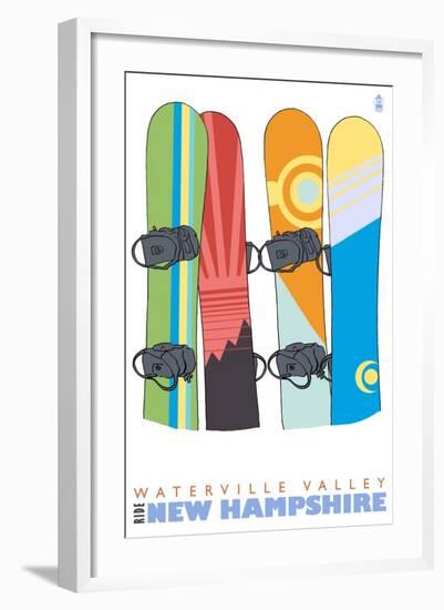 Snowboards in the Snow, Waterville Valley, New Hampshire-Lantern Press-Framed Art Print