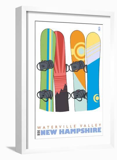 Snowboards in the Snow, Waterville Valley, New Hampshire-Lantern Press-Framed Art Print