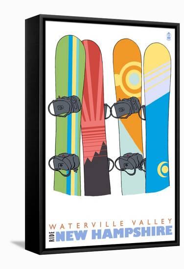 Snowboards in the Snow, Waterville Valley, New Hampshire-Lantern Press-Framed Stretched Canvas