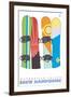 Snowboards in the Snow, Waterville Valley, New Hampshire-Lantern Press-Framed Art Print