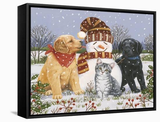 Snowboy with Little Friends-William Vanderdasson-Framed Stretched Canvas