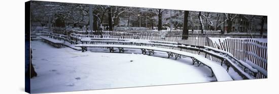 Snowcapped Benches in a Park, Washington Square Park, Manhattan, New York, USA-null-Stretched Canvas