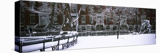 Snowcapped Benches in a Park, Washington Square Park, Manhattan, New York, USA-null-Stretched Canvas