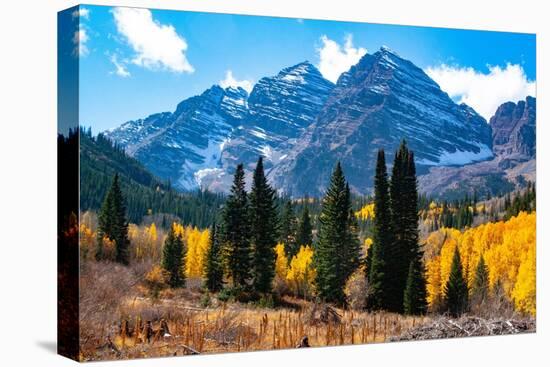 Snowcapped Maroon Bells-Snowmass Wilderness in autumn.-Mallorie Ostrowitz-Stretched Canvas