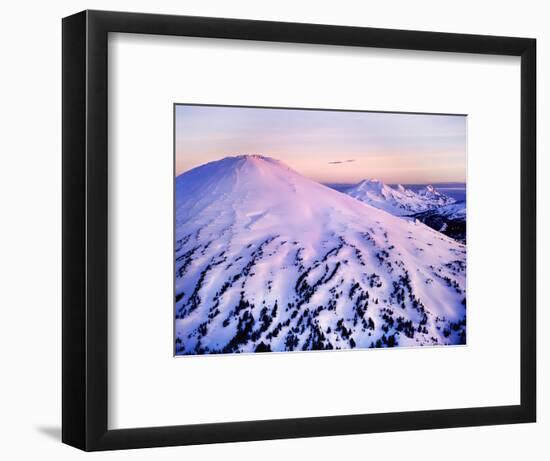 Snowcapped mountain range, Mt. Bachelor and the Three Sisters, Deschutes National Forest, Oregon...-Panoramic Images-Framed Photographic Print