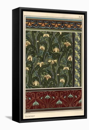 Snowdrop, Galanthus nivalis, as design motif in wallpaper, borders and fabrics.-null-Framed Stretched Canvas