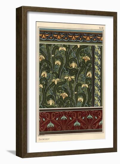 Snowdrop, Galanthus nivalis, as design motif in wallpaper, borders and fabrics.-null-Framed Giclee Print