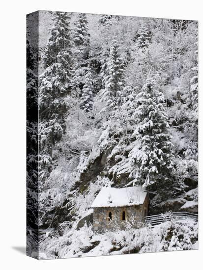 Snowed Covered Notre-Dame De La Gorge Chapel, Les Contamines, Haute-Savoie, France, Europe-null-Stretched Canvas