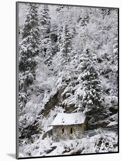 Snowed Covered Notre-Dame De La Gorge Chapel, Les Contamines, Haute-Savoie, France, Europe-null-Mounted Photographic Print