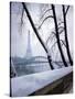 Snowfall in Paris: Passerelle Debilly and Eiffel Tower-Dmitri Kessel-Stretched Canvas