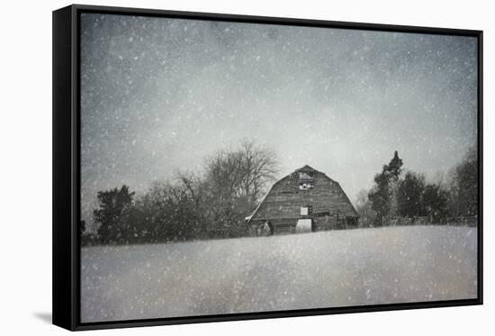 Snowing at the Old Barn-Jai Johnson-Framed Stretched Canvas