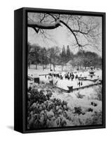 Snowing Evening Central Park, NYC-Walter Bibikow-Framed Stretched Canvas