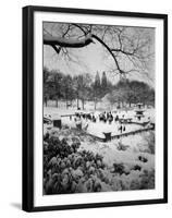 Snowing Evening Central Park, NYC-Walter Bibikow-Framed Premium Photographic Print