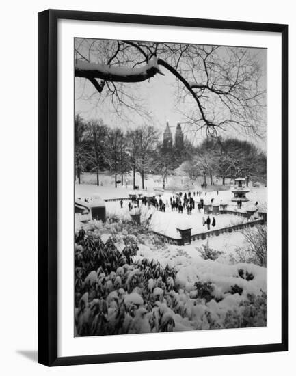 Snowing Evening Central Park, NYC-Walter Bibikow-Framed Premium Photographic Print