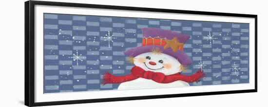 Snowman Against Checkered Background-Beverly Johnston-Framed Giclee Print