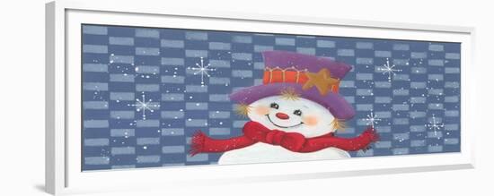 Snowman Against Checkered Background-Beverly Johnston-Framed Giclee Print