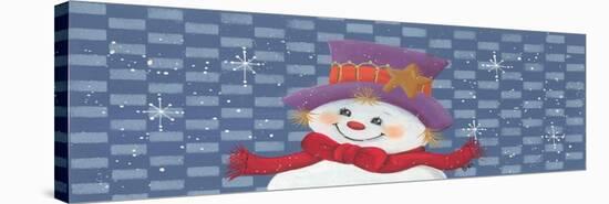 Snowman Against Checkered Background-Beverly Johnston-Stretched Canvas