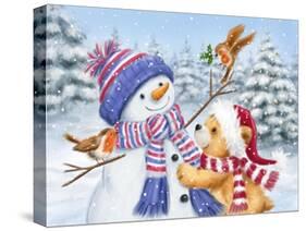 Snowman and Bear-MAKIKO-Stretched Canvas