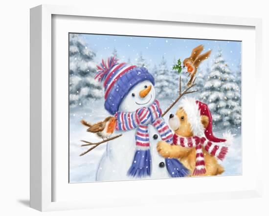 Snowman and Bear-MAKIKO-Framed Giclee Print