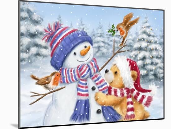 Snowman and Bear-MAKIKO-Mounted Giclee Print