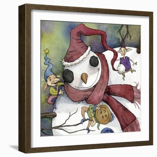 Snowman and Elves-Kory Fluckiger-Framed Giclee Print
