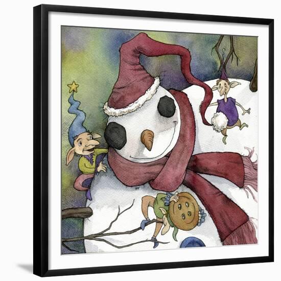 Snowman and Elves-Kory Fluckiger-Framed Giclee Print