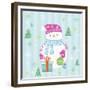 Snowman and Gift with Blue Background-null-Framed Giclee Print