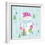 Snowman and Gift with Blue Background-null-Framed Giclee Print