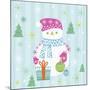 Snowman and Gift with Blue Background-null-Mounted Giclee Print