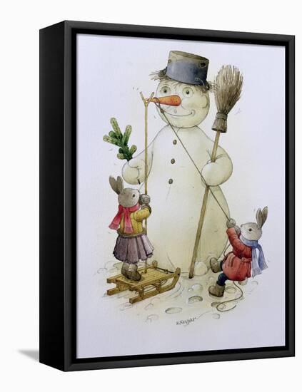 Snowman and Hares, 1999-Kestutis Kasparavicius-Framed Stretched Canvas