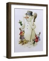 Snowman and Hares, 1999-Kestutis Kasparavicius-Framed Giclee Print