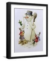 Snowman and Hares, 1999-Kestutis Kasparavicius-Framed Giclee Print