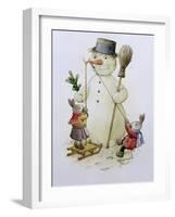 Snowman and Hares, 1999-Kestutis Kasparavicius-Framed Giclee Print