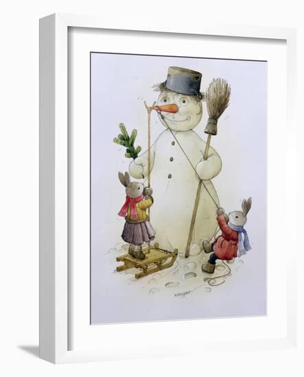 Snowman and Hares, 1999-Kestutis Kasparavicius-Framed Giclee Print