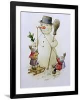 Snowman and Hares, 1999-Kestutis Kasparavicius-Framed Giclee Print