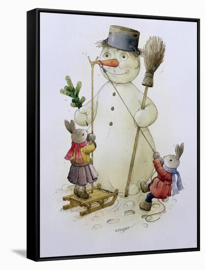 Snowman and Hares, 1999-Kestutis Kasparavicius-Framed Stretched Canvas