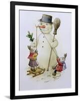 Snowman and Hares, 1999-Kestutis Kasparavicius-Framed Giclee Print