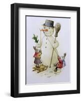 Snowman and Hares, 1999-Kestutis Kasparavicius-Framed Giclee Print