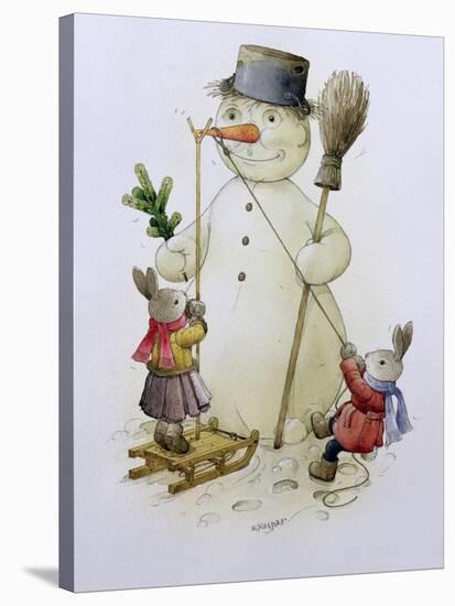 Snowman and Hares, 1999-Kestutis Kasparavicius-Stretched Canvas